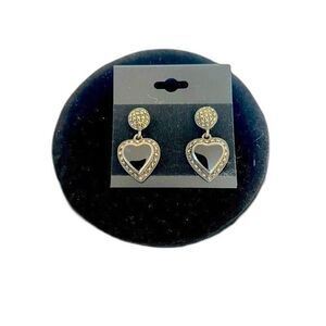 VTG 925 Sterling Silver Black Onyx Heart Earrings Marcasite Dangling 1.25"